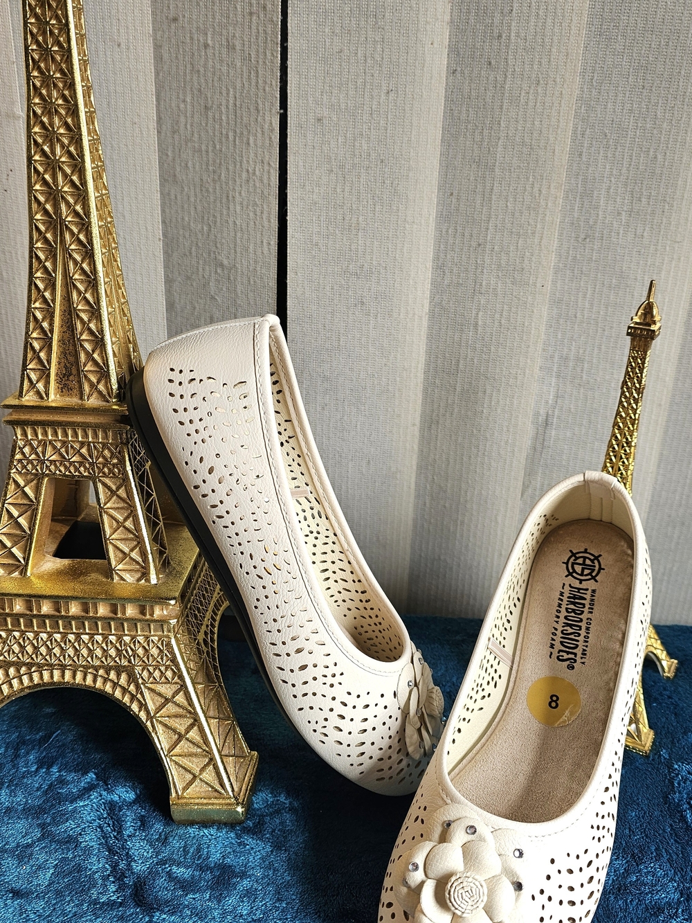 Women's Cream Floral Perforated Flats